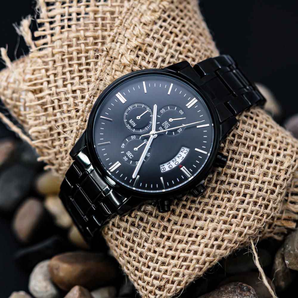 To MY Husband- Never forget that I love you Black Chronograph Watch - Starshine Box 