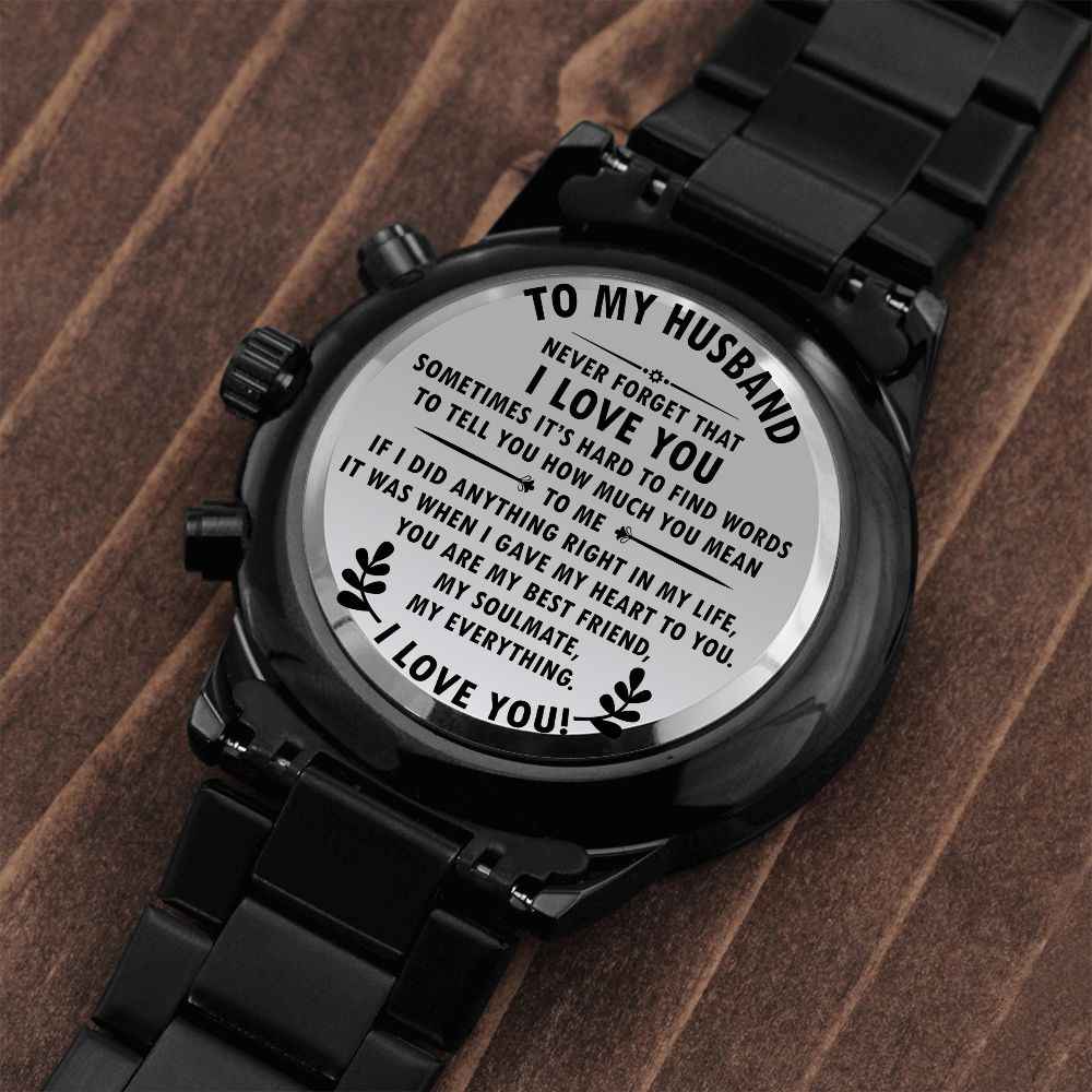To MY Husband- Never forget that I love you Black Chronograph Watch - Starshine Box 