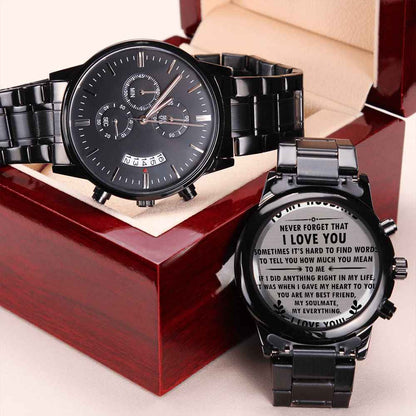 To MY Husband- Never forget that I love you Black Chronograph Watch - Starshine Box 