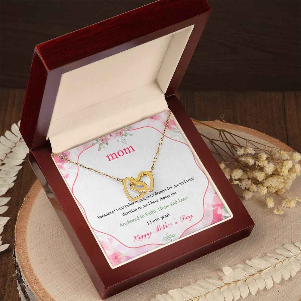 To Mom- because of your belief in me  Mother day Interlocking Hearts Necklace