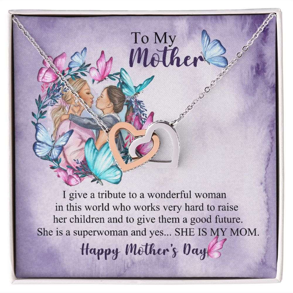 To Mom- she is superwomen Mothers day Interlocking Hearts Necklace - StarShineBox -