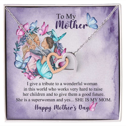 To Mom- she is superwomen Mothers day Interlocking Hearts Necklace - StarShineBox -