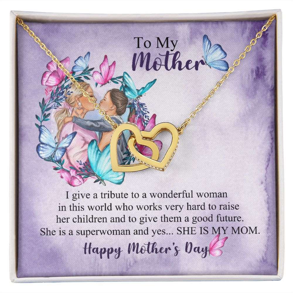 To Mom- she is superwomen Mothers day Interlocking Hearts Necklace - StarShineBox -