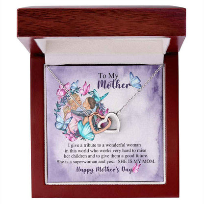 To Mom- she is superwomen Mothers day Interlocking Hearts Necklace