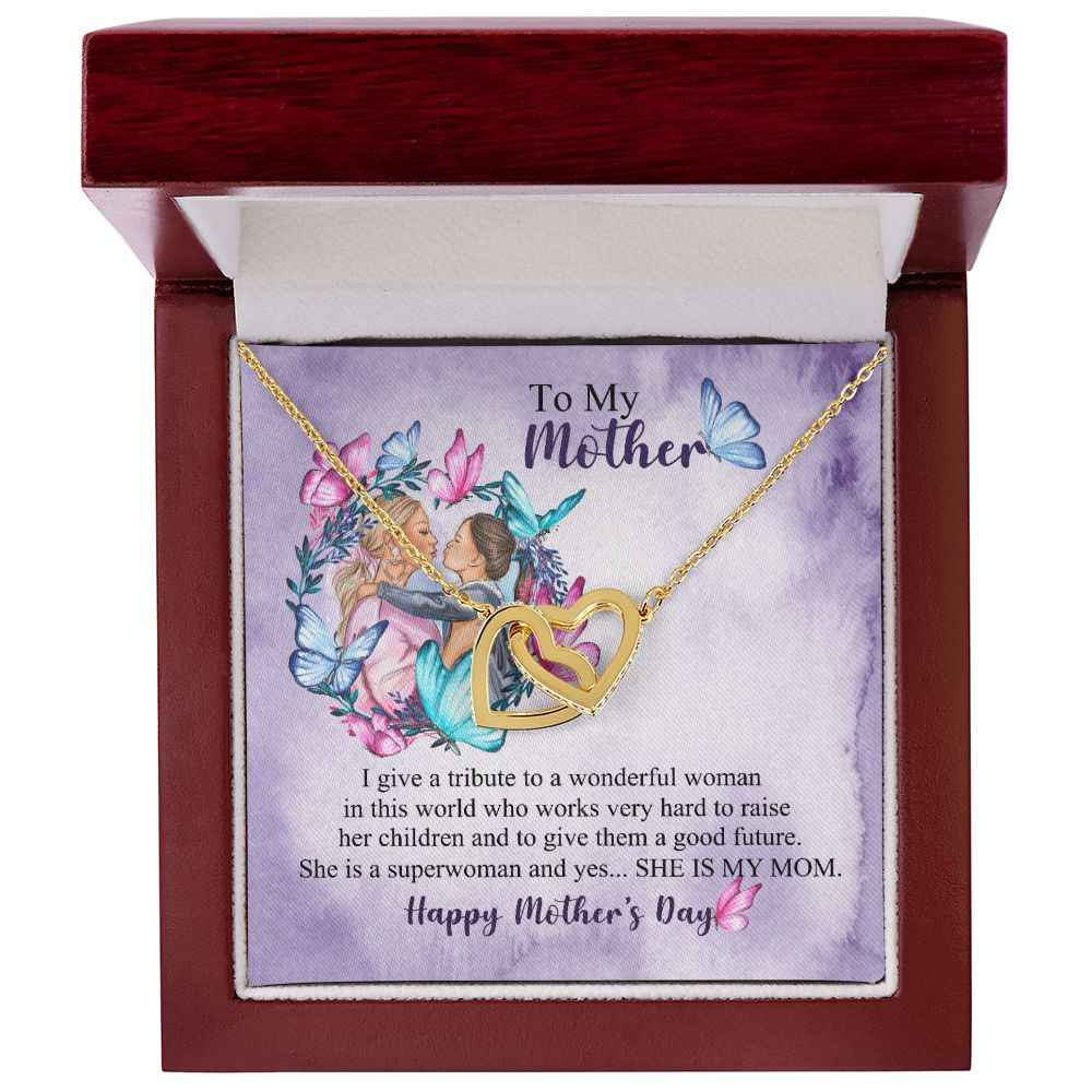 To Mom- she is superwomen Mothers day Interlocking Hearts Necklace