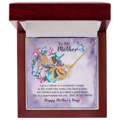 To Mom- she is superwomen Mothers day Interlocking Hearts Necklace