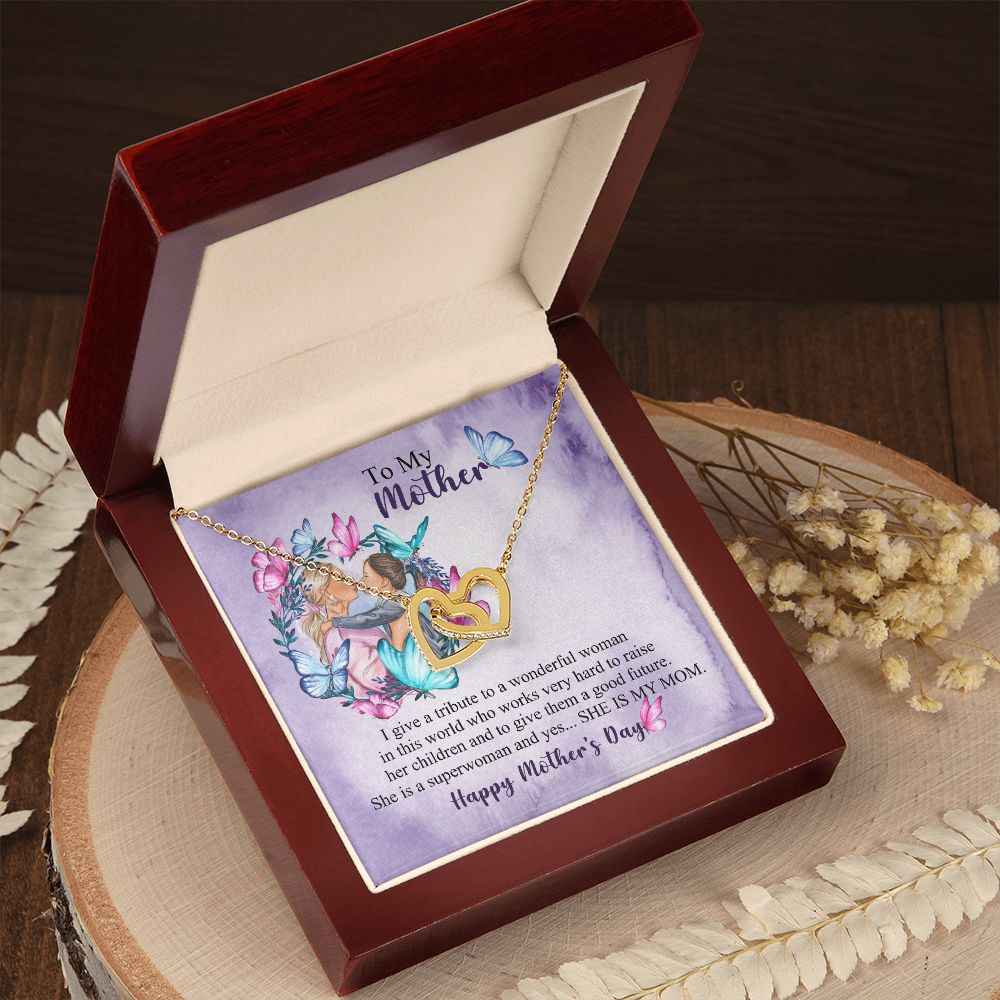 To Mom- she is superwomen Mothers day Interlocking Hearts Necklace