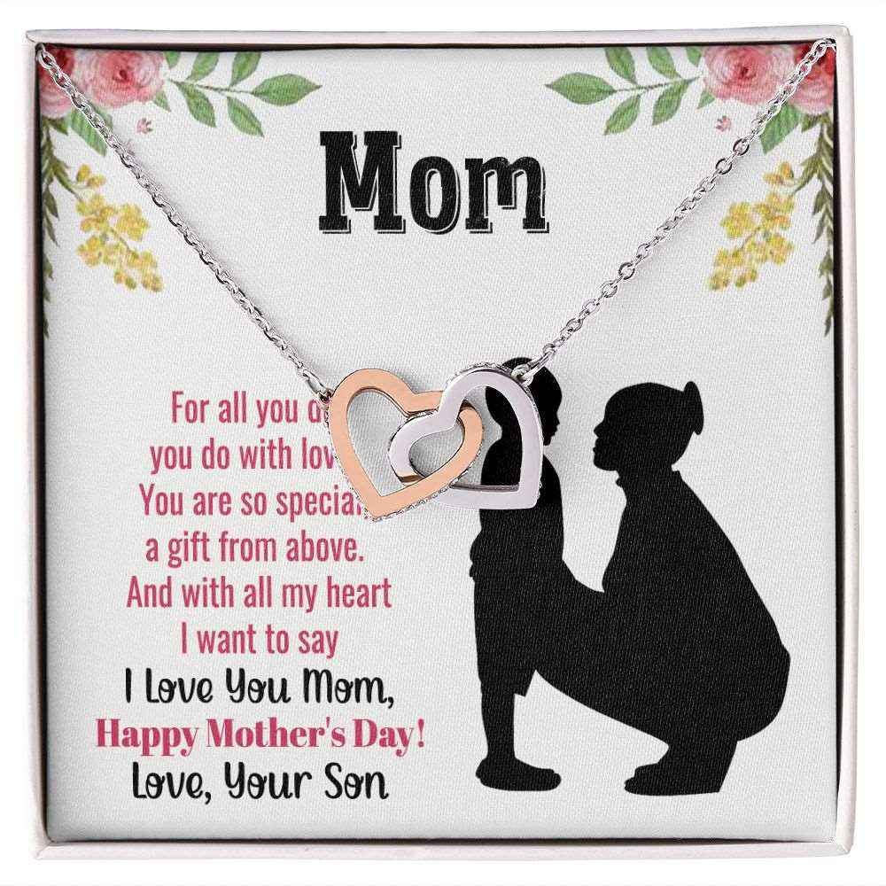 To Mom you are so special flower Interlocking Hearts Necklace