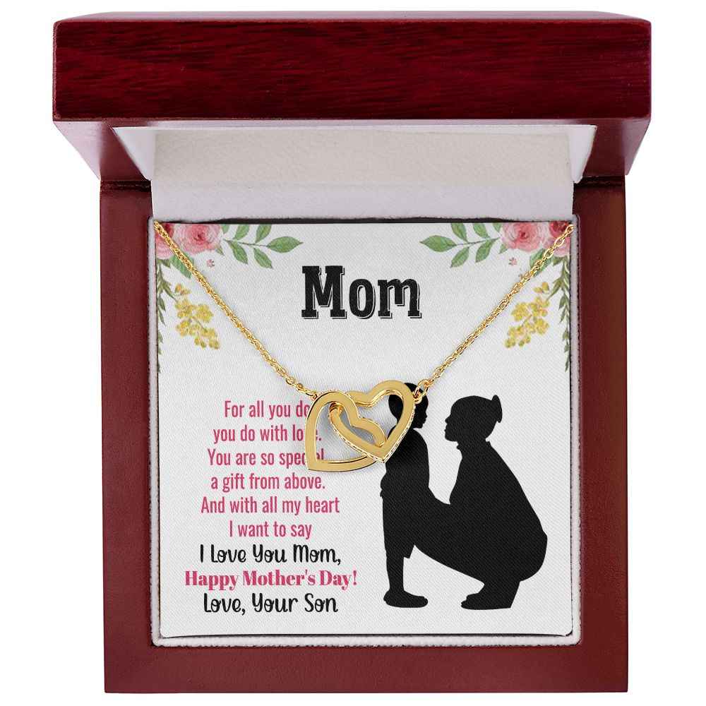 To Mom you are so special flower Interlocking Hearts Necklace