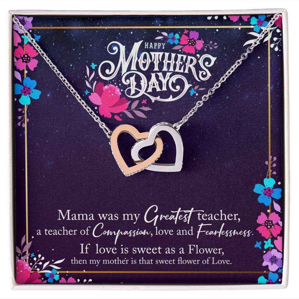 To Mother- Mama was the greatest teacher Happy Mothers' Day Interlocking Hearts Necklace