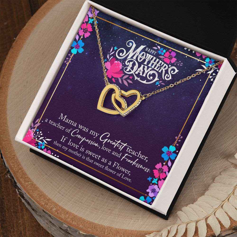 To Mother- Mama was the greatest teacher Happy Mothers' Day Interlocking Hearts Necklace