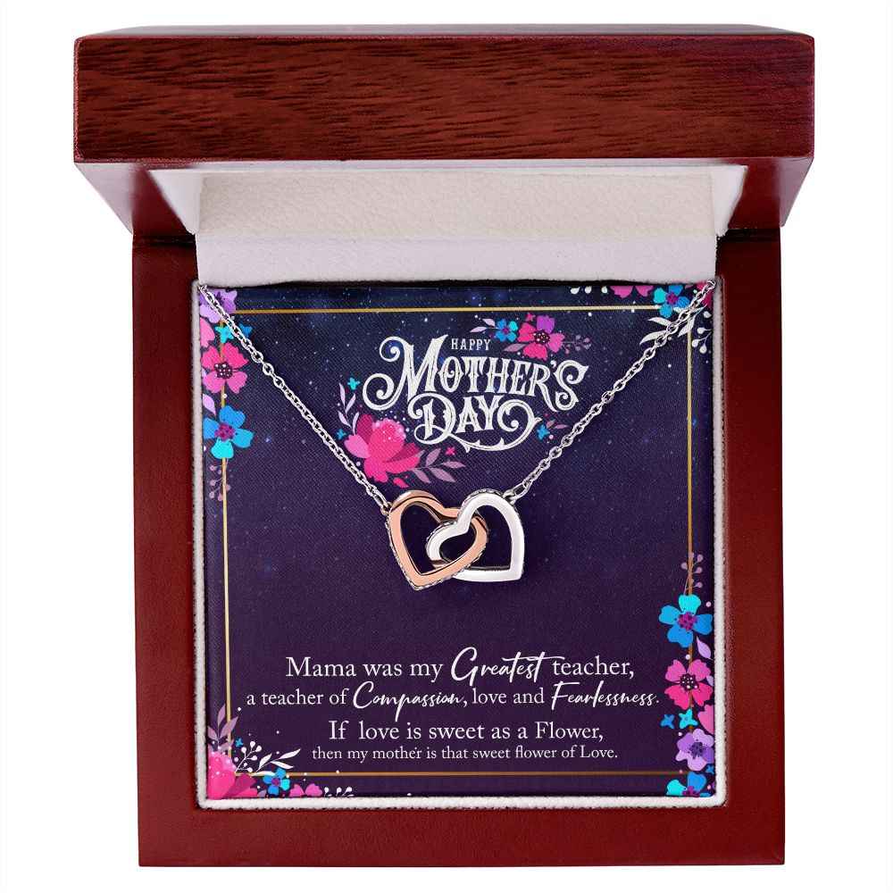 To Mother- Mama was the greatest teacher Happy Mothers' Day Interlocking Hearts Necklace