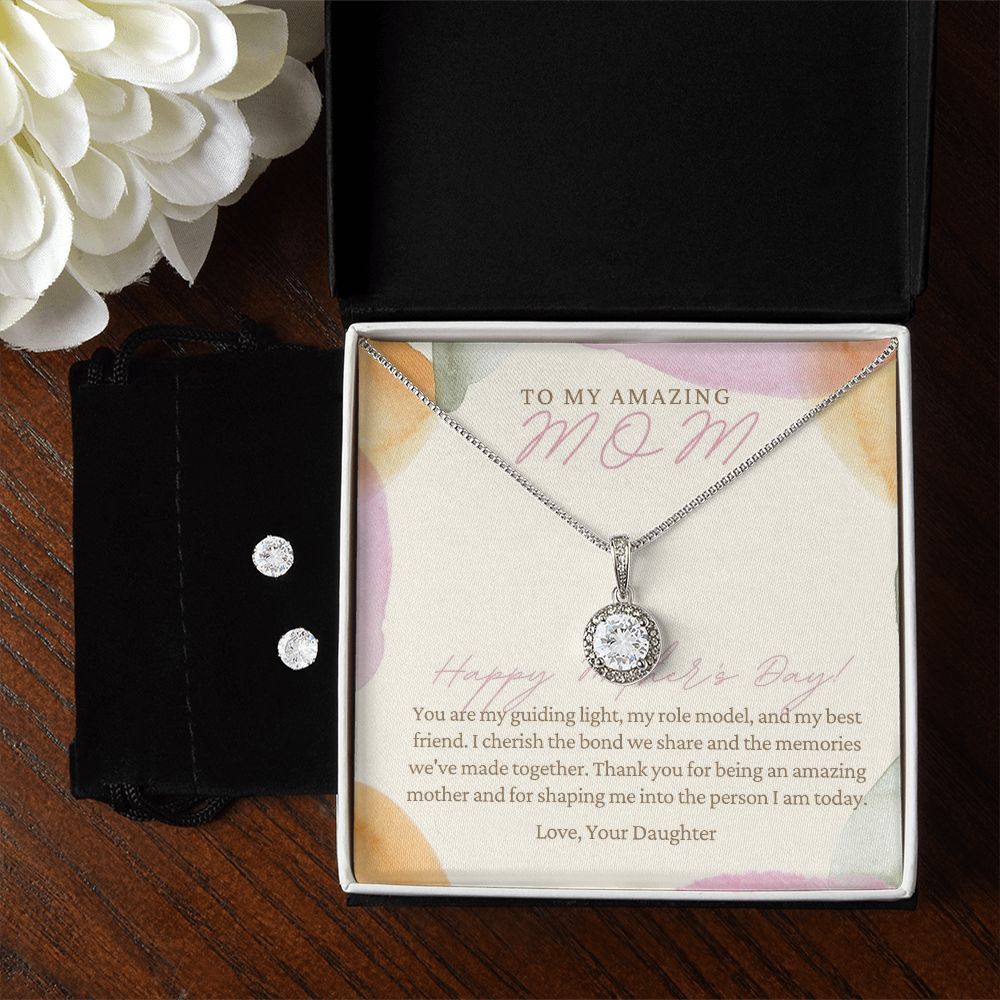To My Amazing Mom - You are my guiding light Eternal Hope Necklace and Cubic Zirconia Earring Set - StarShineBox -