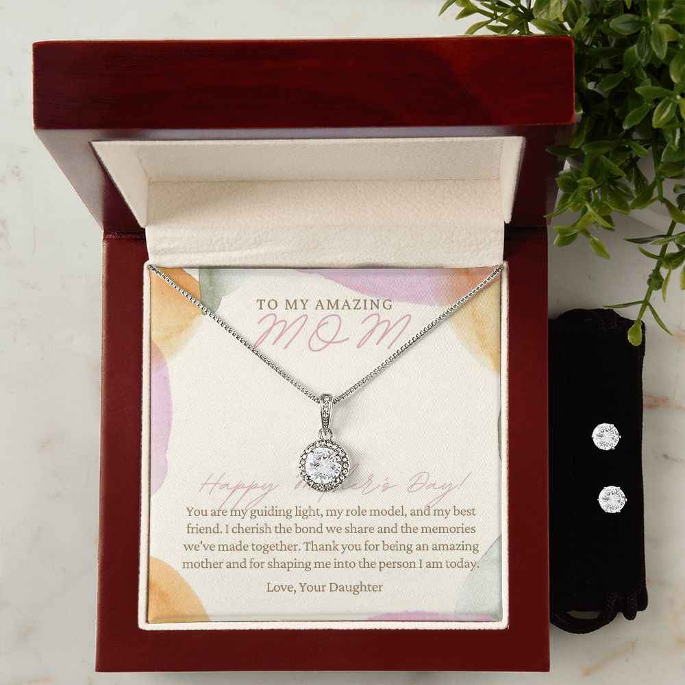 To My Amazing Mom - You are my guiding light Eternal Hope Necklace and Cubic Zirconia Earring Set