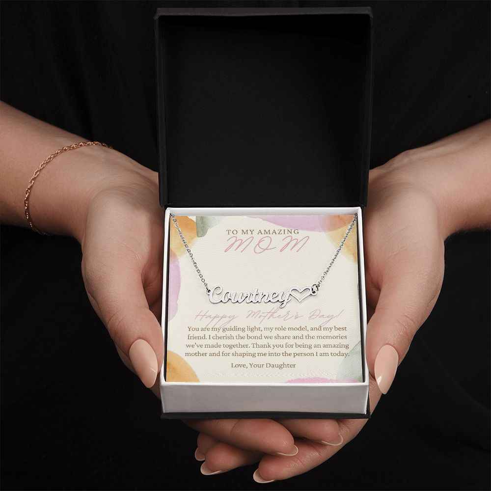 To My Amazing Mom - You are my guiding light  Mother's Day Heart Name Necklace