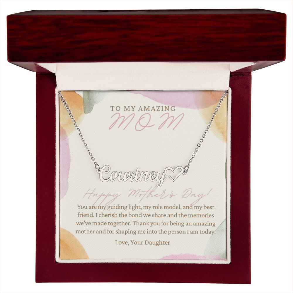 To My Amazing Mom - You are my guiding light  Mother's Day Heart Name Necklace