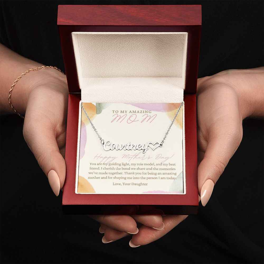 To My Amazing Mom - You are my guiding light  Mother's Day Heart Name Necklace