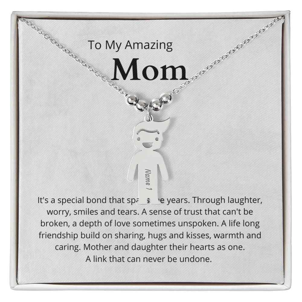 To My Amazing Mom It's a special bond that spans the years Engraved Kids Charm Necklace