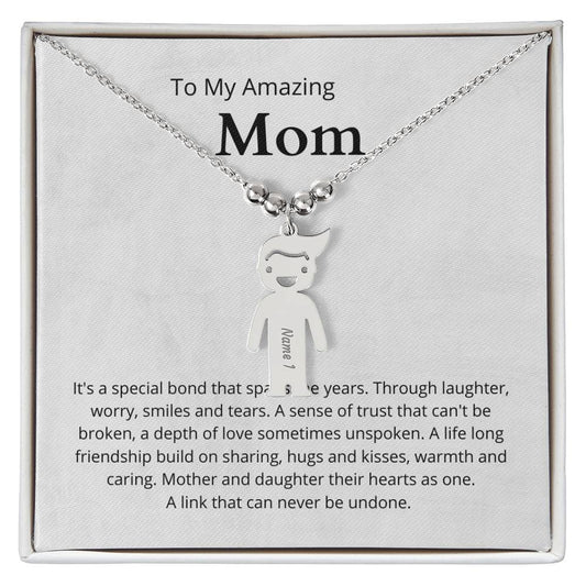 To My Amazing Mom It's a special bond that spans the years Engraved Kids Charm Necklace - StarShineBox -