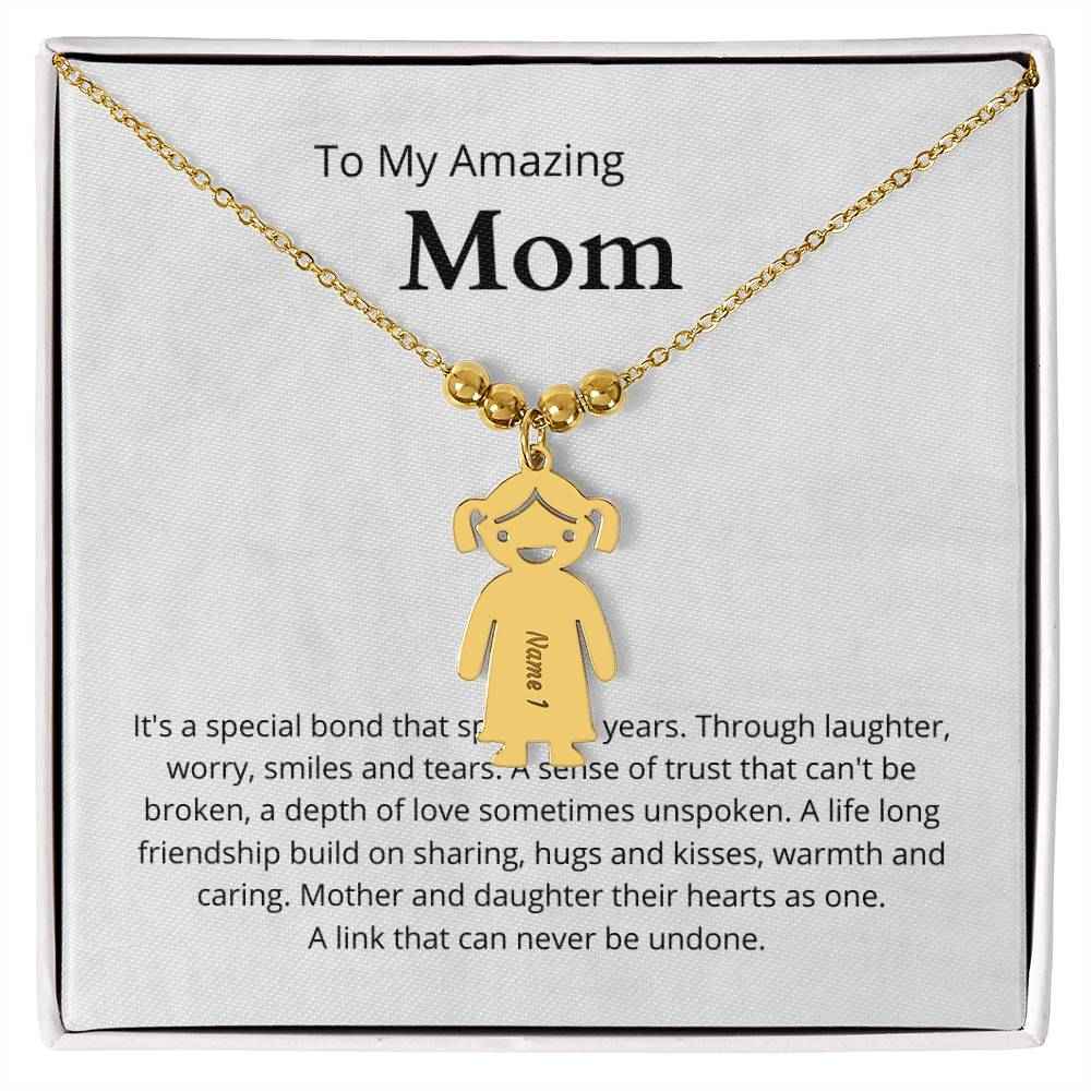 To My Amazing Mom It's a special bond that spans the years Engraved Kids Charm Necklace