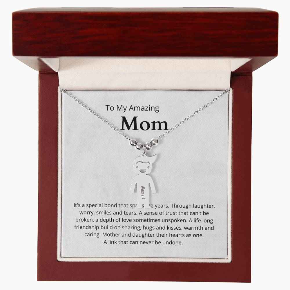To My Amazing Mom It's a special bond that spans the years Engraved Kids Charm Necklace