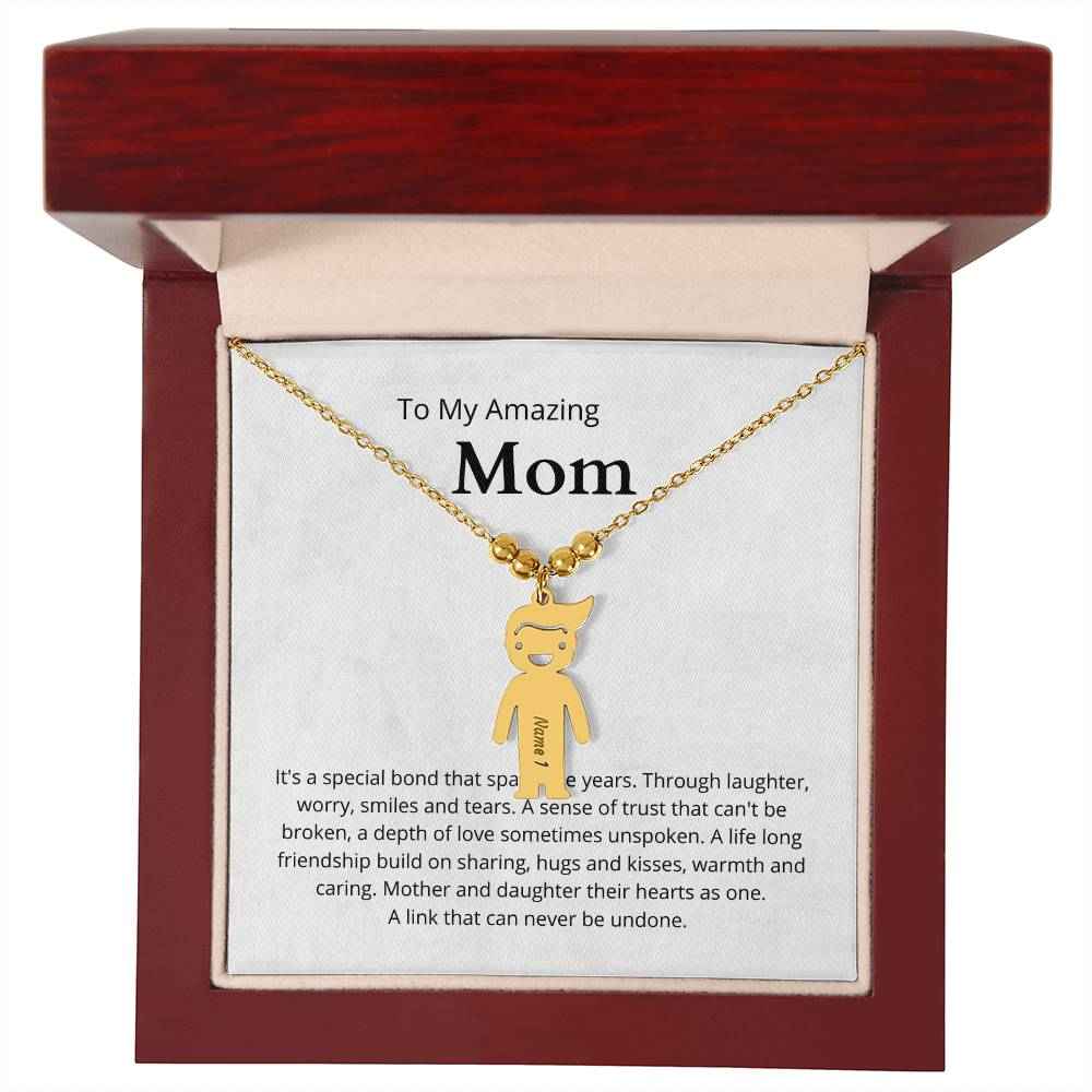 To My Amazing Mom It's a special bond that spans the years Engraved Kids Charm Necklace