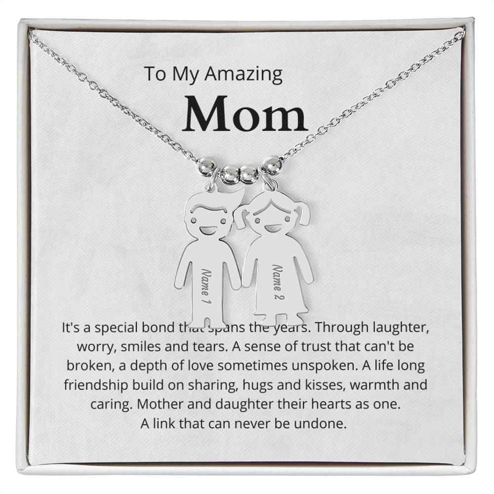 To My Amazing Mom It's a special bond that spans the years Engraved Kids Charm Necklace