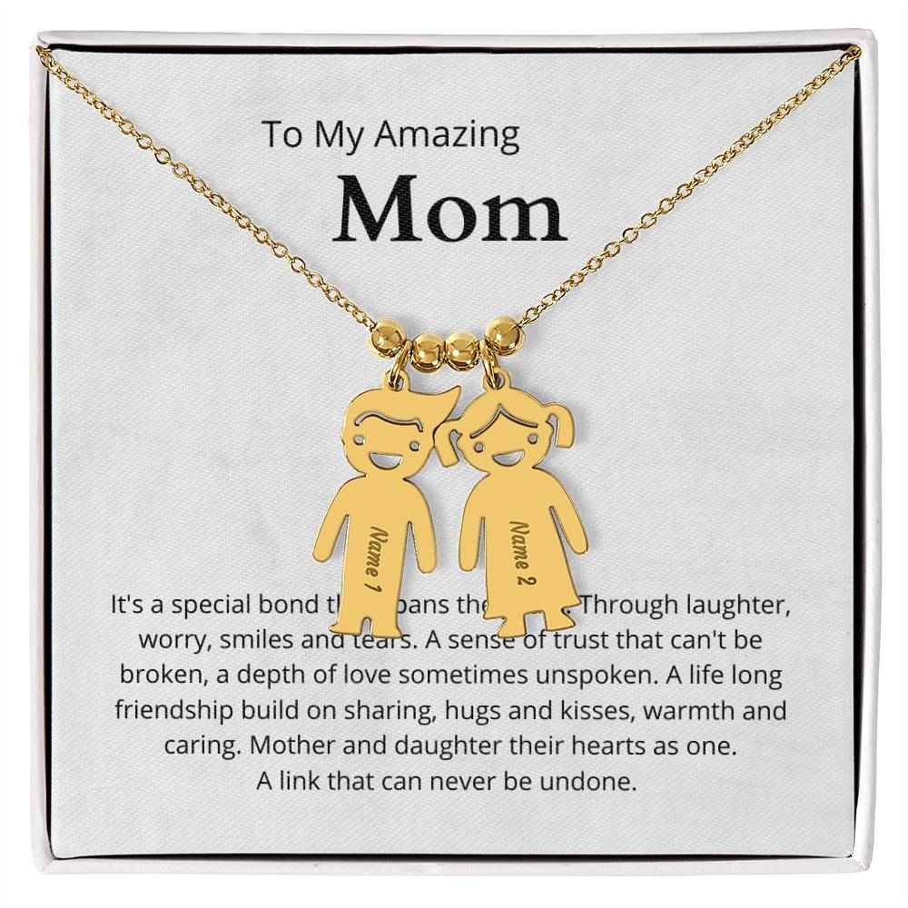 To My Amazing Mom It's a special bond that spans the years Engraved Kids Charm Necklace