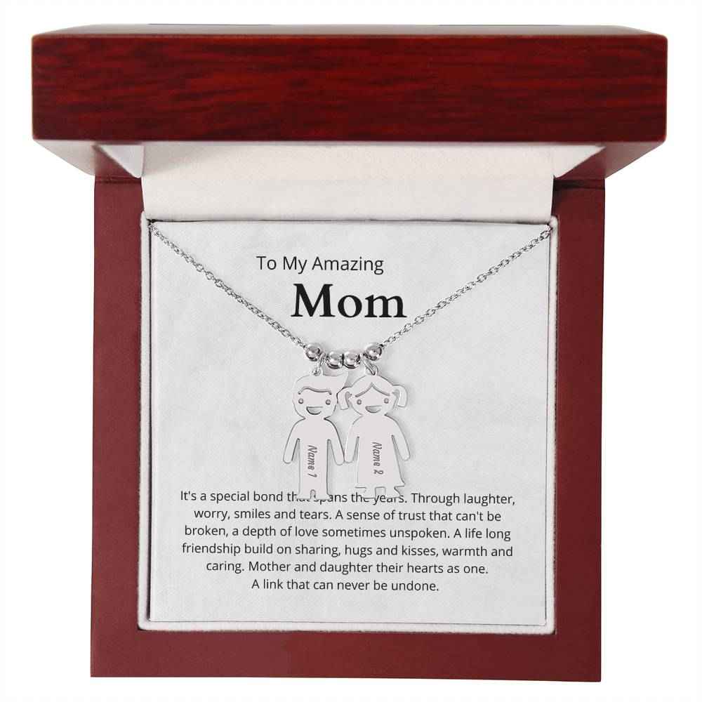 To My Amazing Mom It's a special bond that spans the years Engraved Kids Charm Necklace