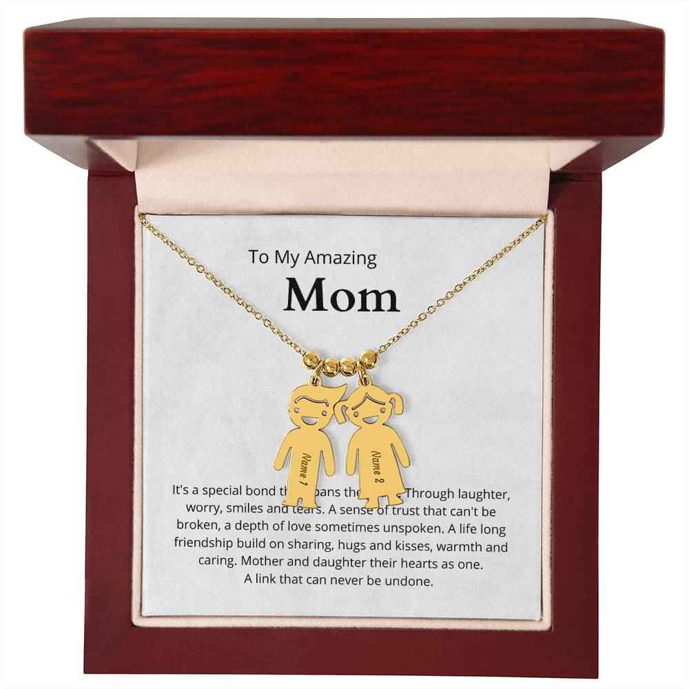 To My Amazing Mom It's a special bond that spans the years Engraved Kids Charm Necklace