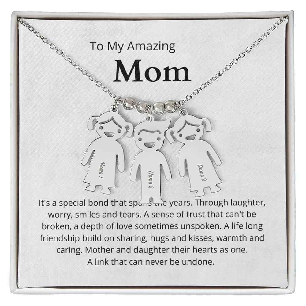 To My Amazing Mom It's a special bond that spans the years Engraved Kids Charm Necklace