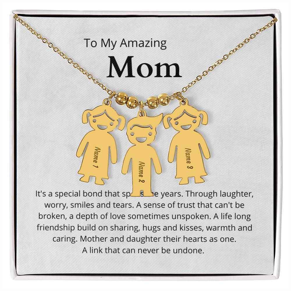 To My Amazing Mom It's a special bond that spans the years Engraved Kids Charm Necklace