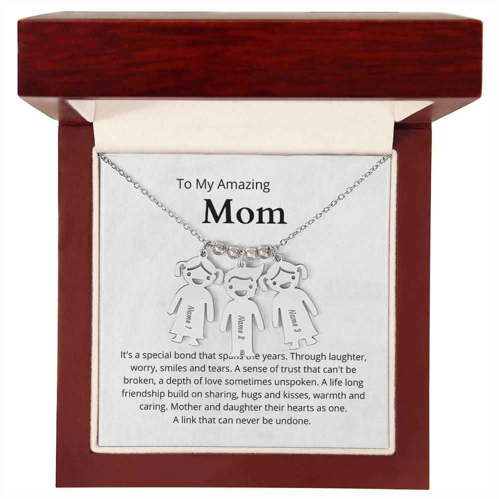 To My Amazing Mom It's a special bond that spans the years Engraved Kids Charm Necklace