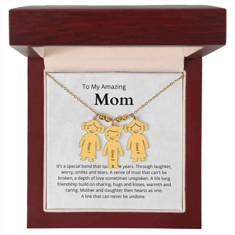 To My Amazing Mom It's a special bond that spans the years Engraved Kids Charm Necklace