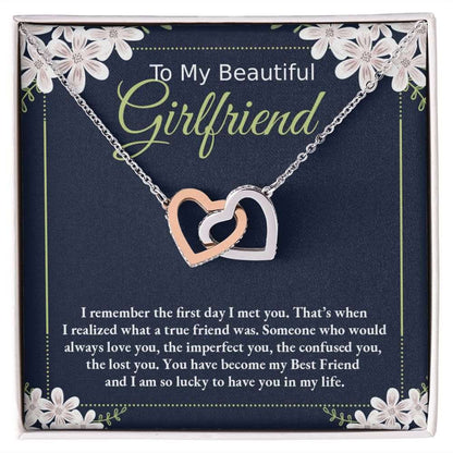 To My Beautiful Girlfriend- I remember the first day I met you Interlocking Hearts necklace - StarShineBox -