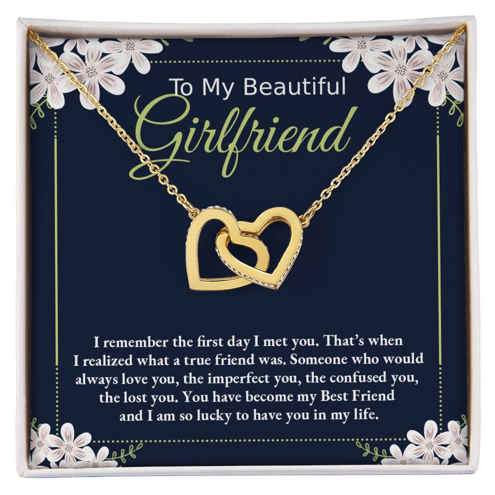 To My Beautiful Girlfriend- I remember the first day I met you Interlocking Hearts necklace - StarShineBox -