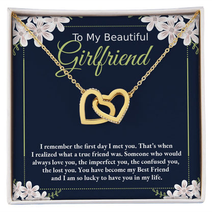 To My Beautiful Girlfriend- I remember the first day I met you Interlocking Hearts necklace - StarShineBox -