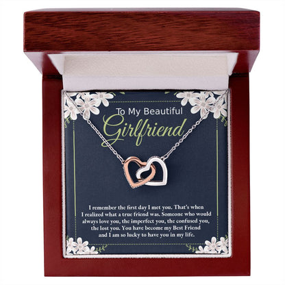 To My Beautiful Girlfriend- I remember the first day I met you Interlocking Hearts necklace - StarShineBox -