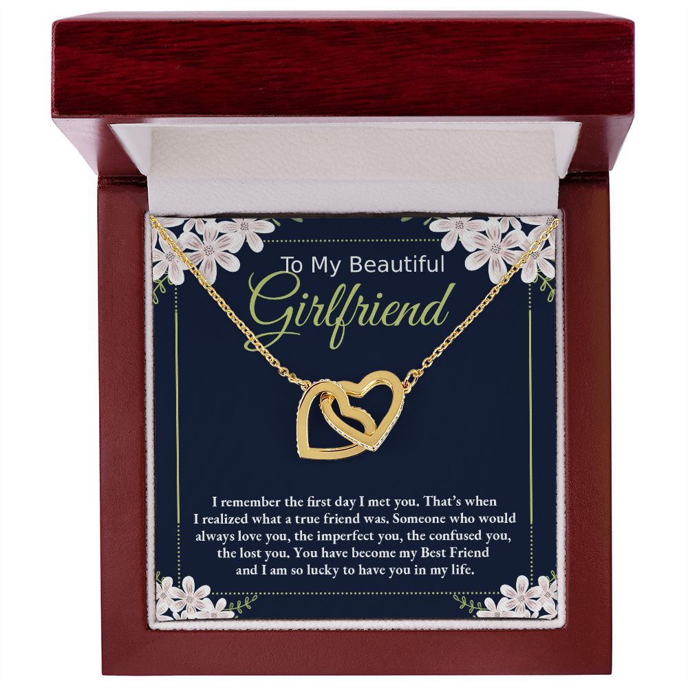 To My Beautiful Girlfriend- I remember the first day I met you Interlocking Hearts necklace - StarShineBox -