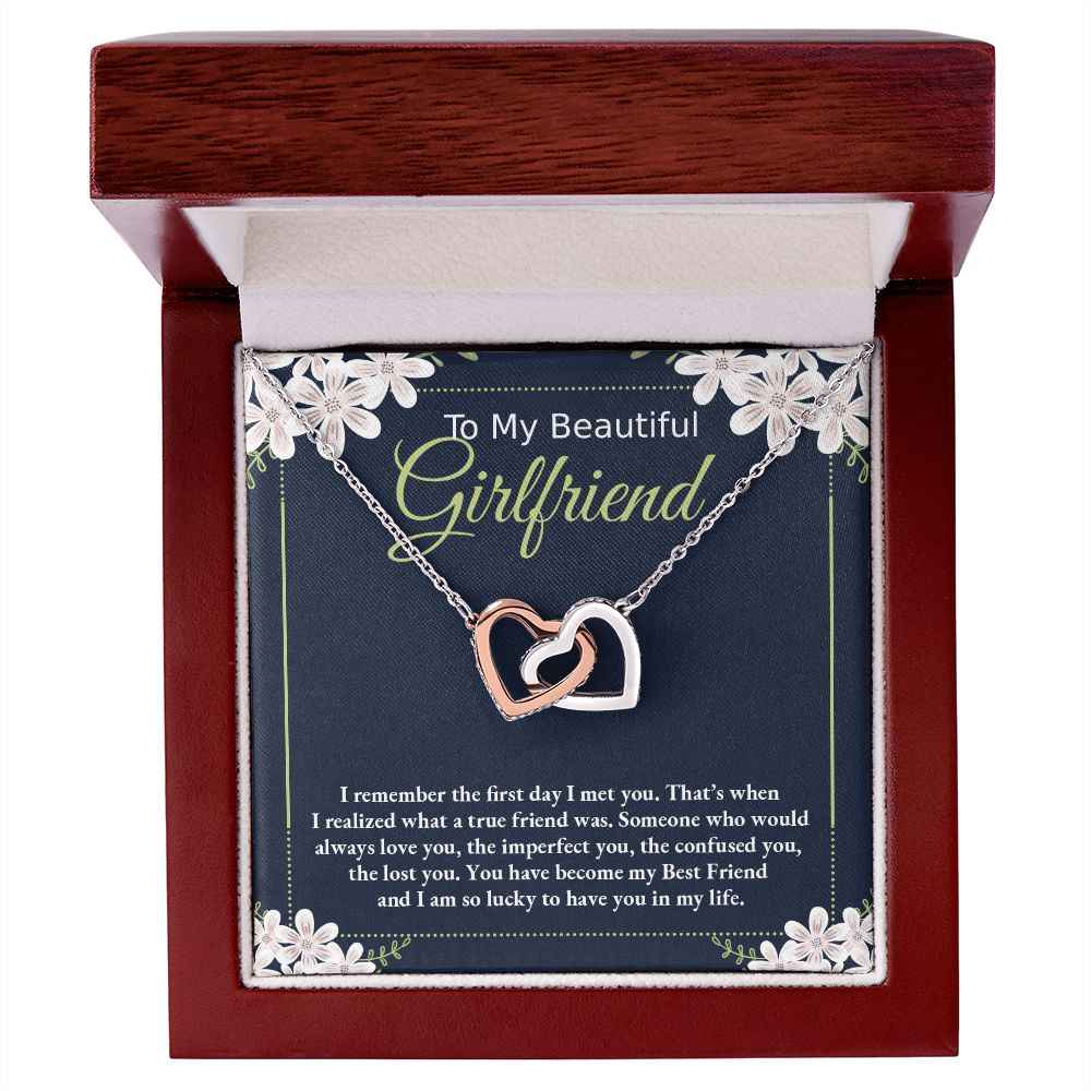 To My Beautiful Girlfriend- I remember the first day I met you Interlocking Hearts necklace