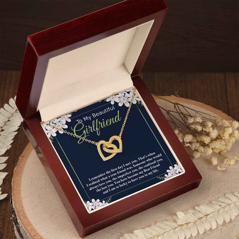 To My Beautiful Girlfriend- I remember the first day I met you Interlocking Hearts necklace