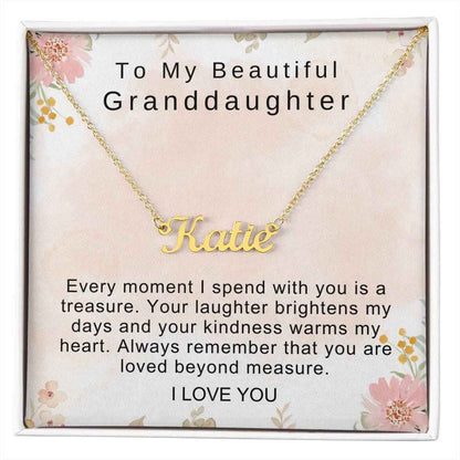 To My Beautiful Granddaughter Every moment I spend with you is a treasure Personalized Name Necklace