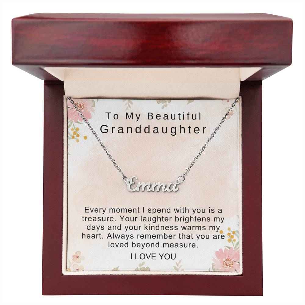 To My Beautiful Granddaughter Every moment I spend with you is a treasure Personalized Name Necklace