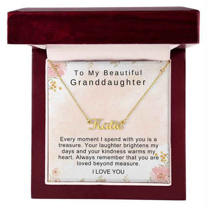 To My Beautiful Granddaughter Every moment I spend with you is a treasure Personalized Name Necklace