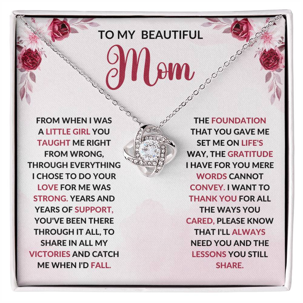 To My Beautiful Mom - From When I Was A Little Girl Love Knot Necklace - Starshine Box 