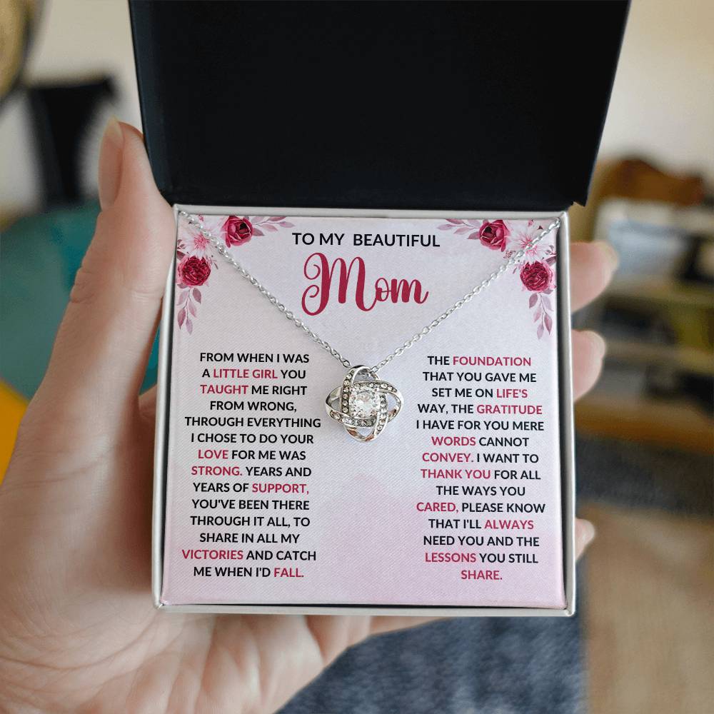 To My Beautiful Mom - From When I Was A Little Girl Love Knot Necklace - Starshine Box 