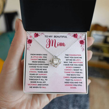 To My Beautiful Mom - From When I Was A Little Girl Love Knot Necklace - Starshine Box 