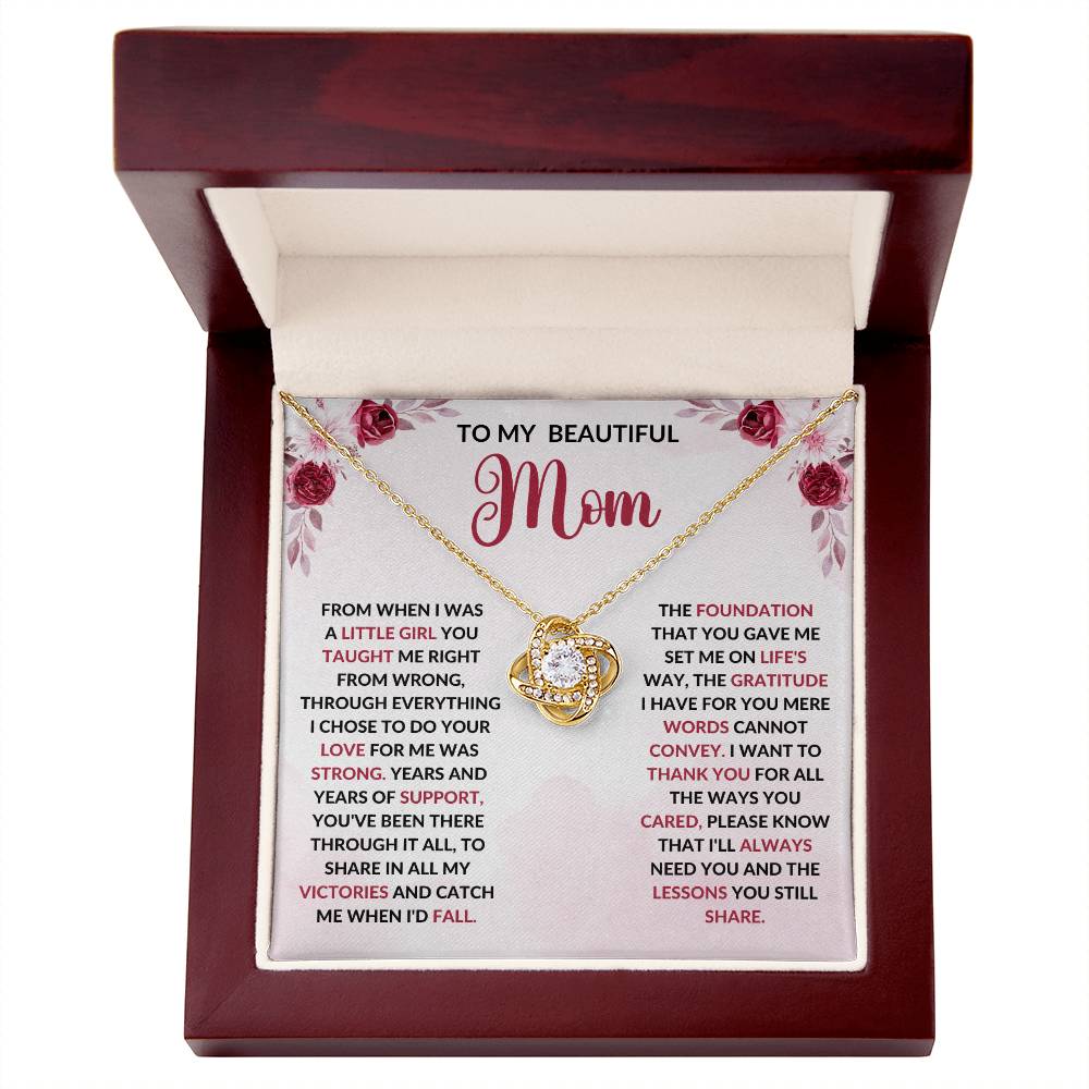 To My Beautiful Mom - From When I Was A Little Girl Love Knot Necklace - Starshine Box 