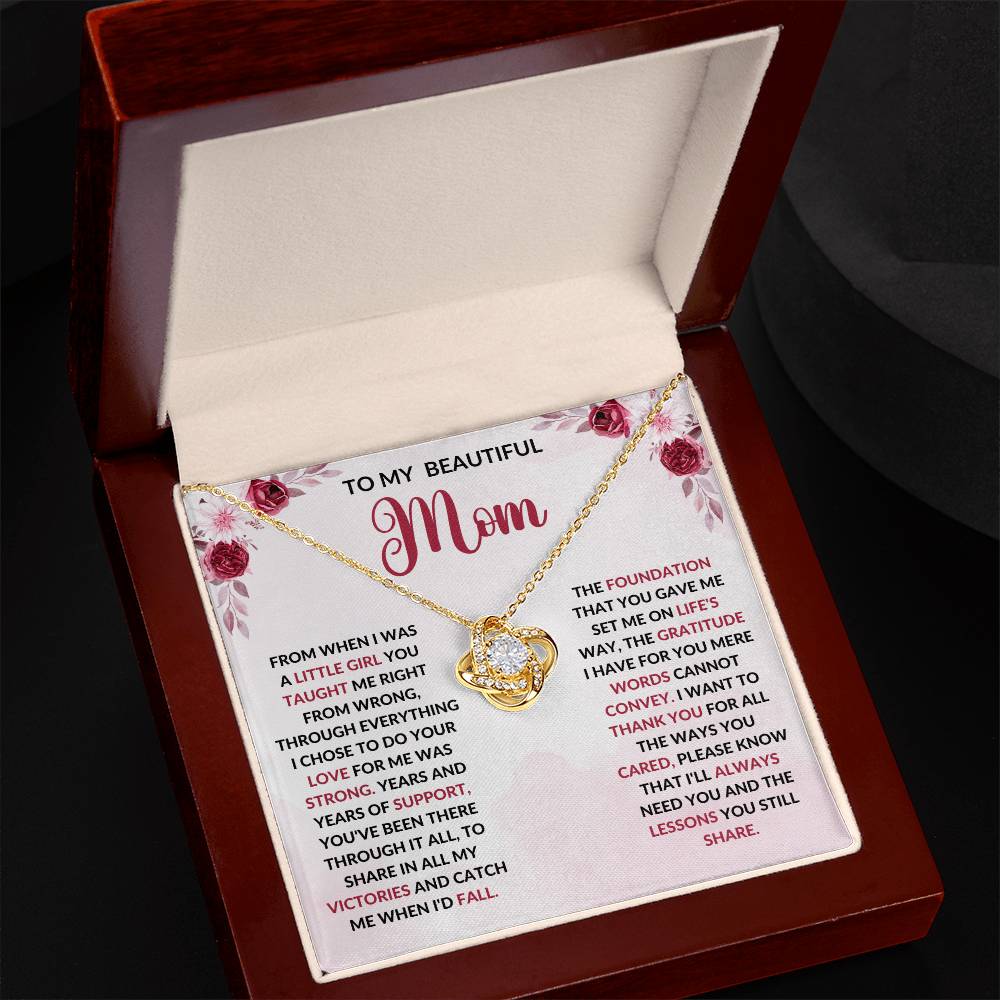 To My Beautiful Mom - From When I Was A Little Girl Love Knot Necklace - Starshine Box 