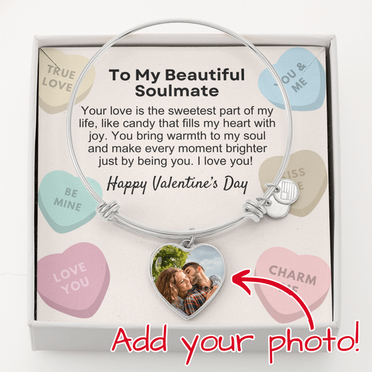 To My Beautiful Soulmate - Your love is the sweetest part of my life Personalized Luxury Heart Bangle - StarShineBox -